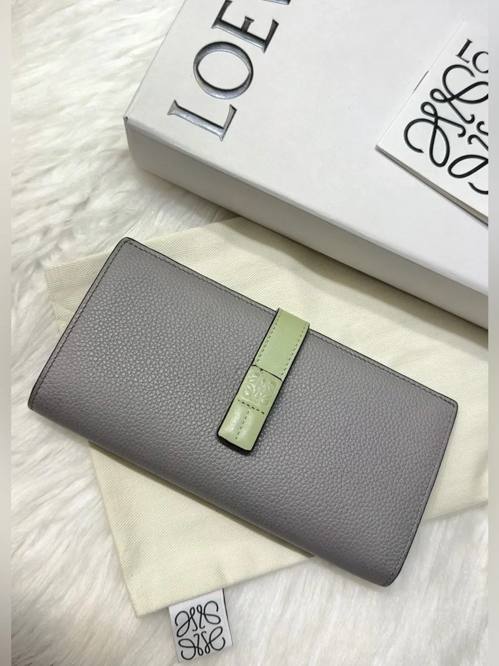 Loewe Anagram Pearl Gray Pale Green Vertical Bifold Wallet